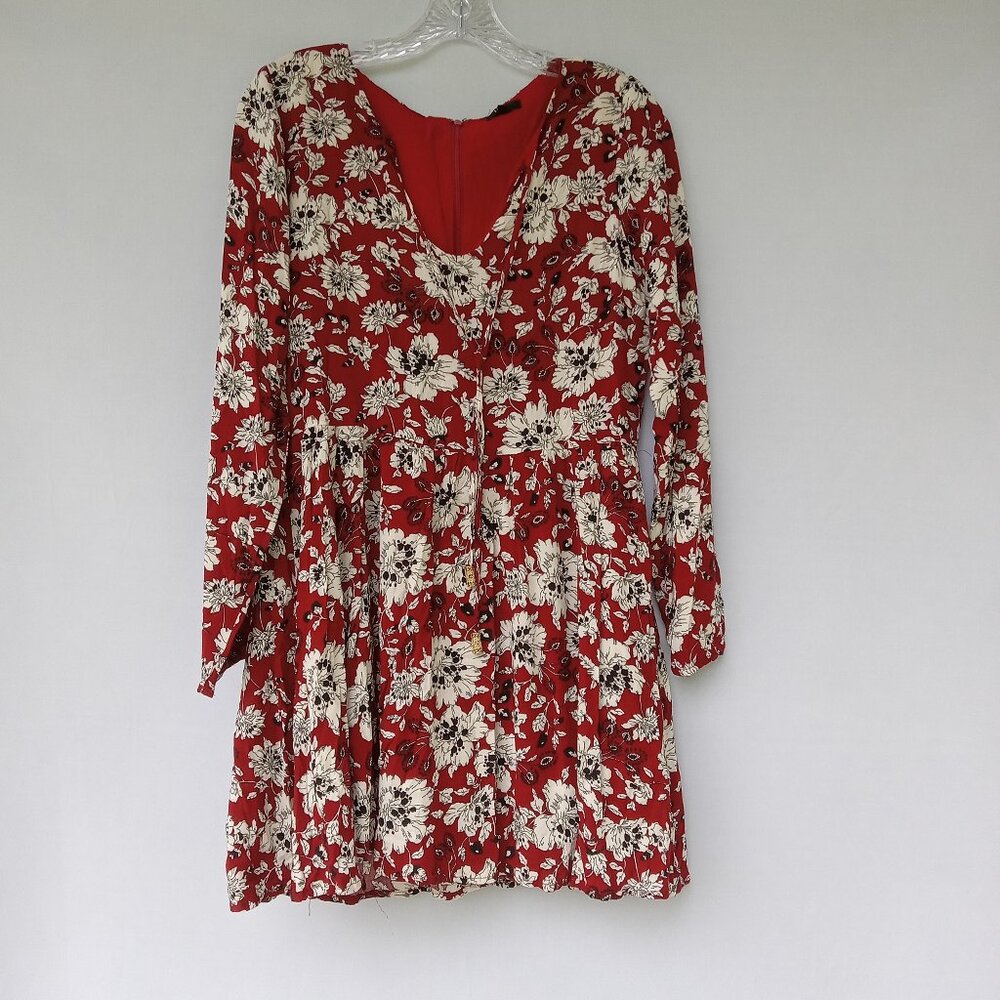 LUCCA Womens Red Floral Boho Bohemian V-Neck Long Sleeves Size M
